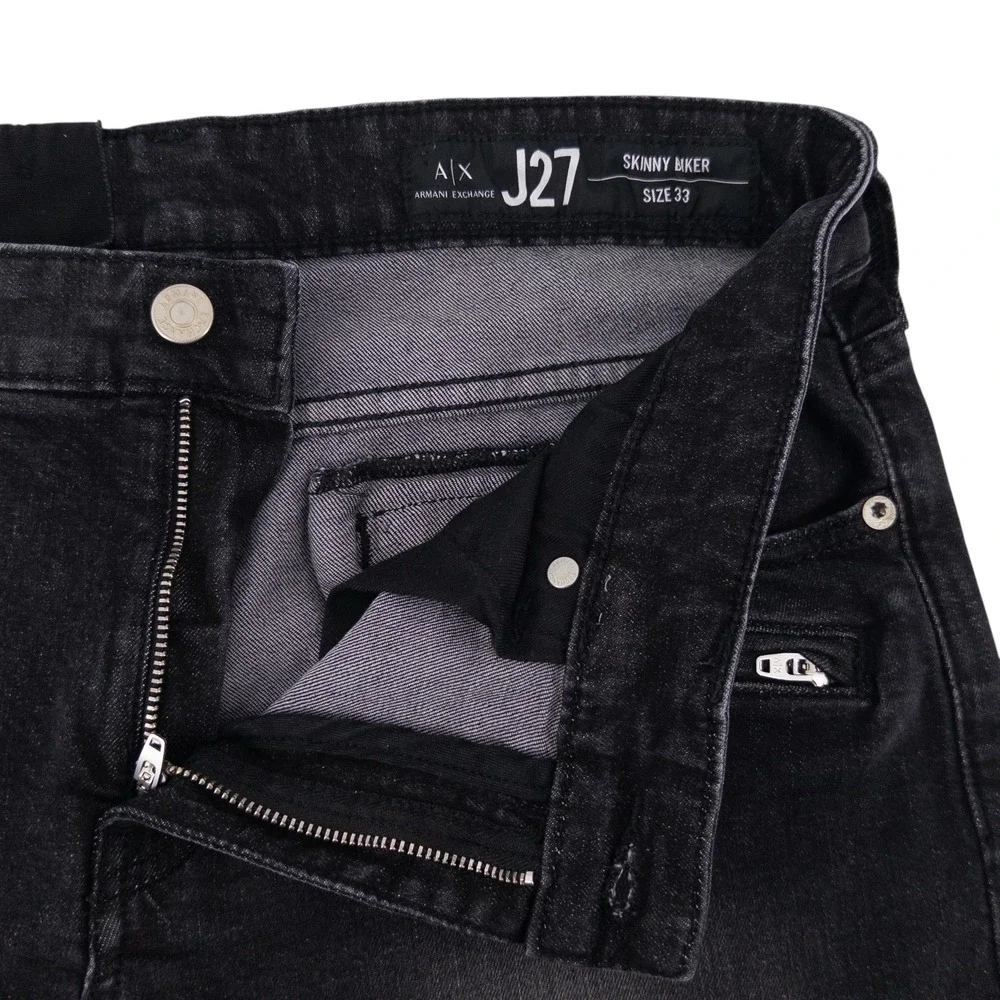 NWT Armani Exchange Mens 33x31 Black J27 Skinny Biker Moto‎ Jeans Stretch Denim